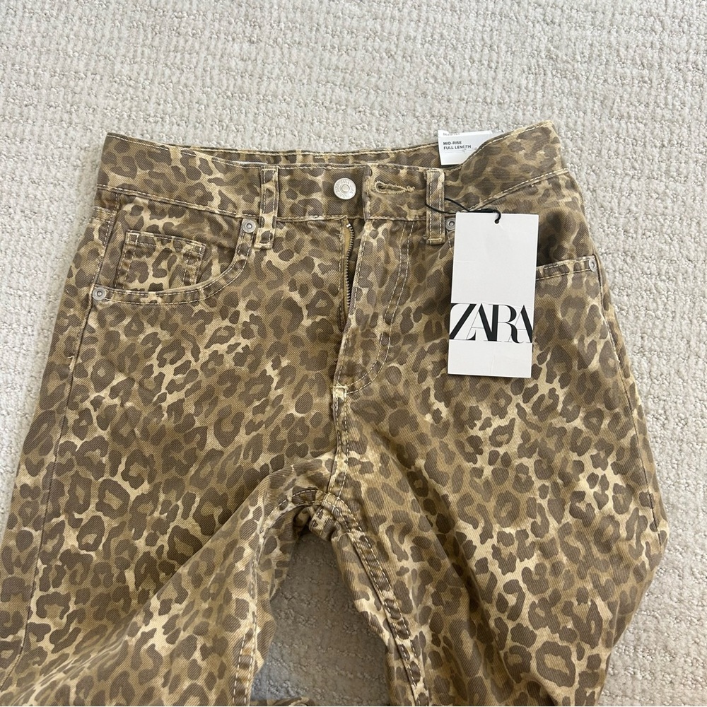 Zara Italy Leopard Print Flare Jeans Wide Leg NWT
